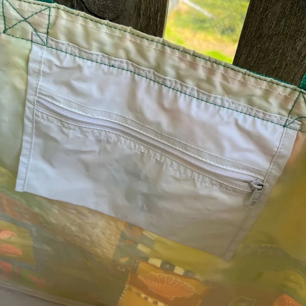 VTG 90s Tropical Vinyl Beach Tote Bag Poolside Coastal Grandma